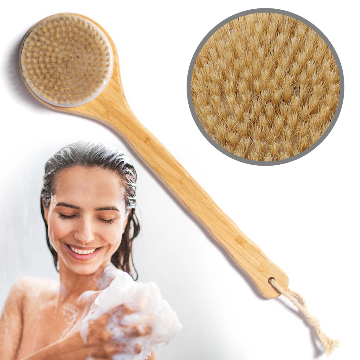 

Body Brush for Shower Soft Bristle Bath Brush Long Handle Back Scrubber with Lanyard Back Cleaning Shower Scrubber Comfortable