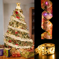 christmas decoration led ribbon string lights christmas tree ornaments diy organza ribbon bow light navidad home decor new year
