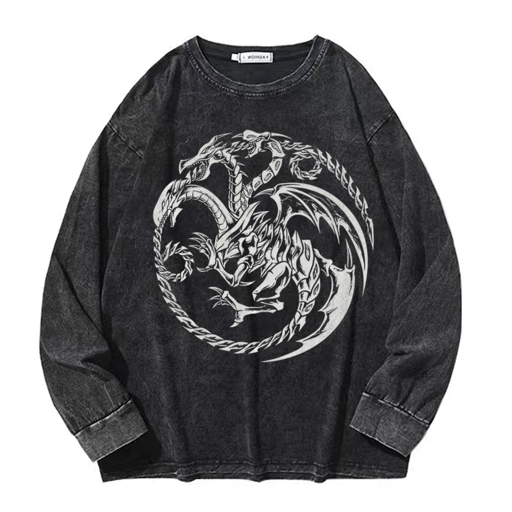 

Hip Hop Streetwear Fashion Washed T-Shirt 2023 Men Anime Graphic Printed T Shirt Long Sleeve Harajuku Cotton Black Tops Tees