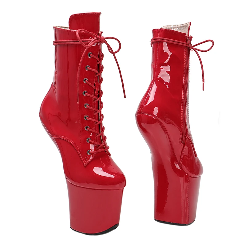 Leecabe  Patent PU Upper Platform Ankle Boots Sexy Exotic heelless pole dance shoes