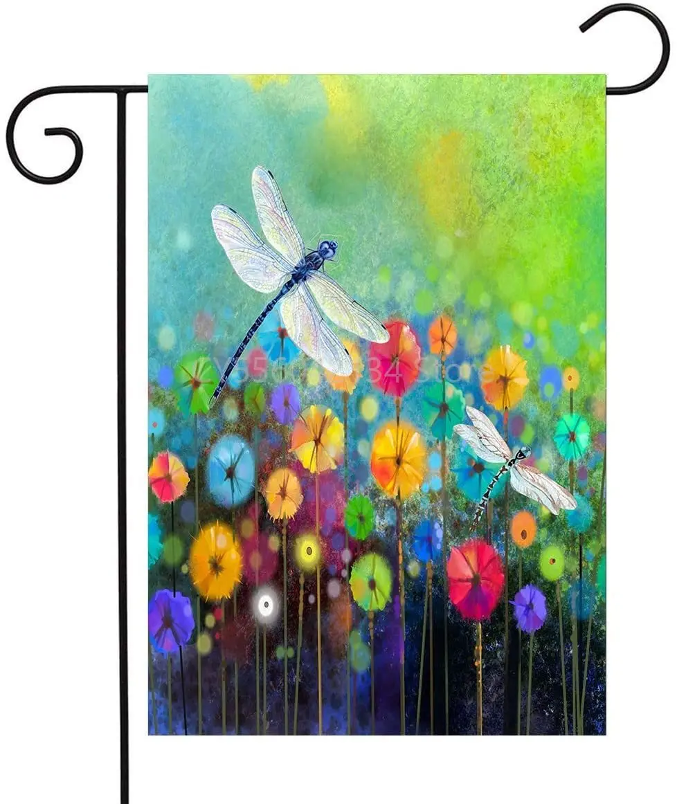 

Flowers Garden Flag Dragonfly House Flag Spring Welcome Garden Flags 12 x 18 Double Sided Floral Flags for Home Outdoor Decor