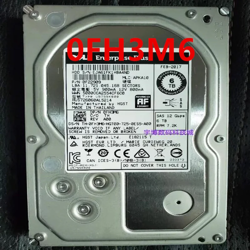 

Original New Hard Disk For DELL SC200 SC280 SC8000 6TB SATA 3.5" 7200RPM 128MB Desktop HDD For 0FH3M6 FH3M6 HUS726060AL5214
