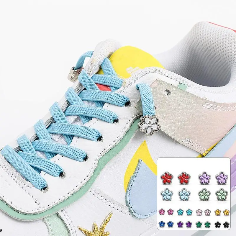 

Cherry Blossom Flower Diamond No Tie Shoelaces Sneakers Flat Shoelace Colorful Rhinestone Shoe Laces Without Ties Elastic Laces