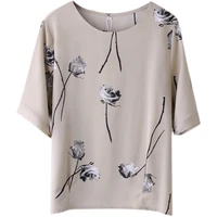 chiffon blouse 2022 summer womens short sleeve floral tops female t shirt loose pullover tops printed t shirt