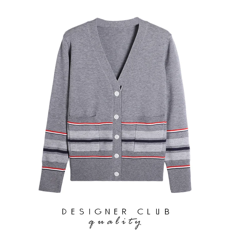 

Женский трикотажный кардиган с длинным рукавом tbV, свитер контрастных цветов с V-образным вырезом, толстый кардиган для весны и осени