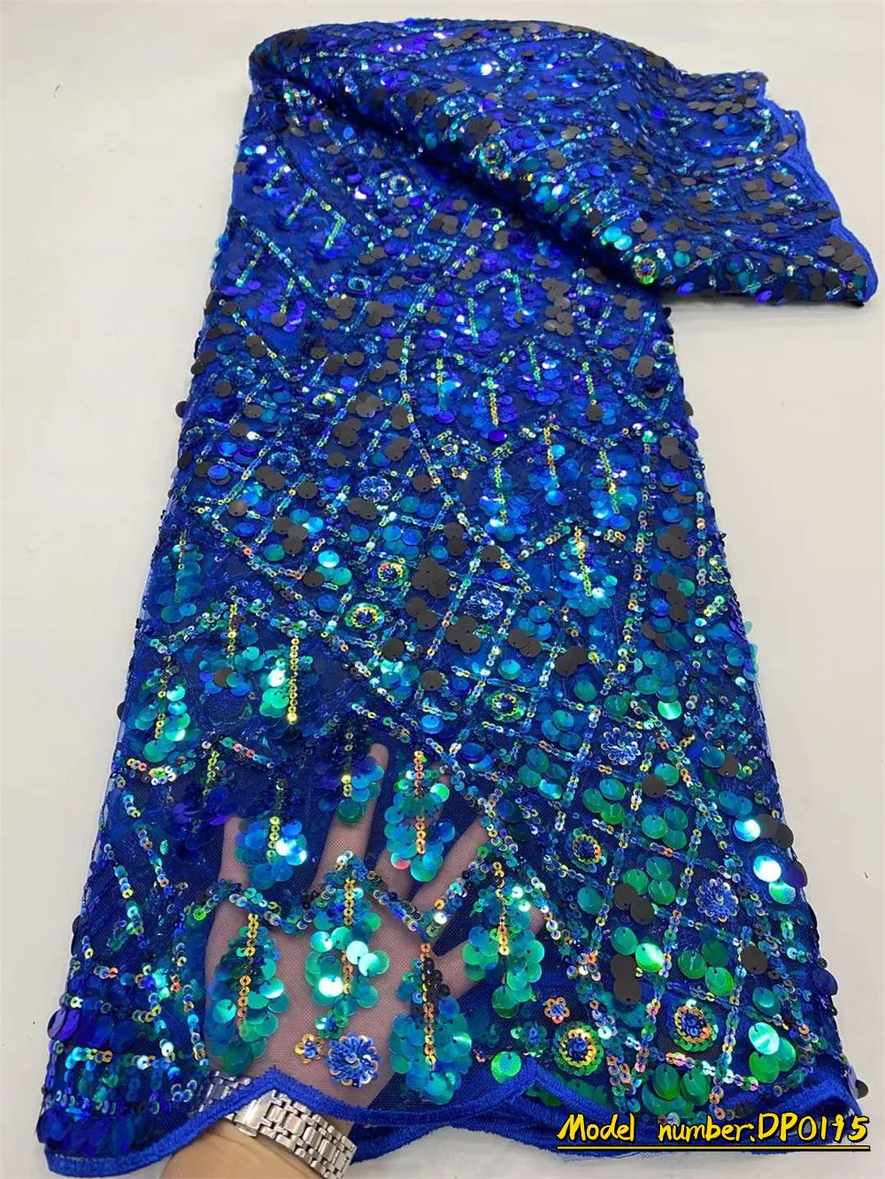 

2022 High-End Sequins Embroidery French Mesh Lace Fabric Latest African Royal Blue Tulle Lace Fabrics for Party DP0195