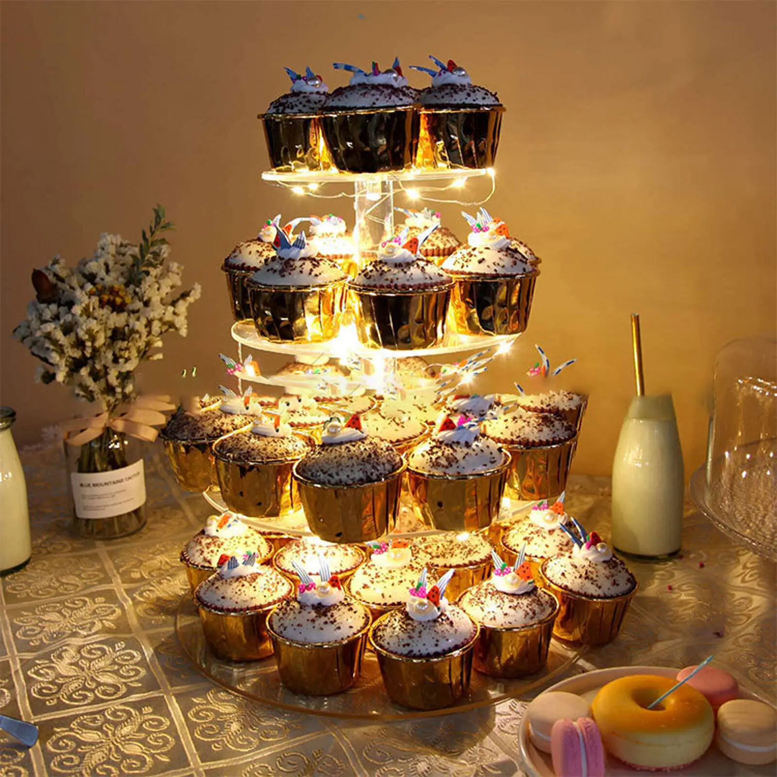 

Free Shipping 4-Tier Cupcake Stand Cake Dessert Wedding Event Party Display with LED Light
