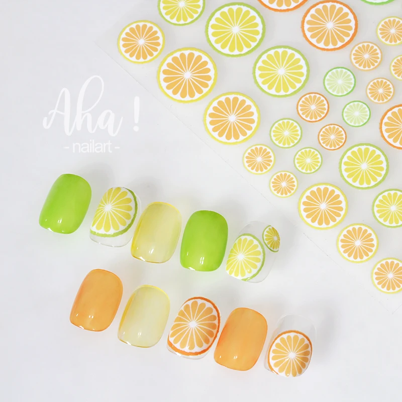 

Summer Lemon Nail Stickers 3D Self-Adhesive Sliders Fruits Strawberry Pineapple Nail Decals Kawaii Manicure Foils Designs *Aha*