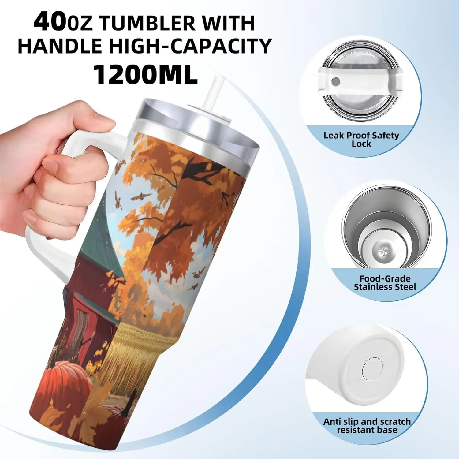 Осенний сарай на День Благодарения Тыква кленовый лист 40 унций кувшин со льдом с