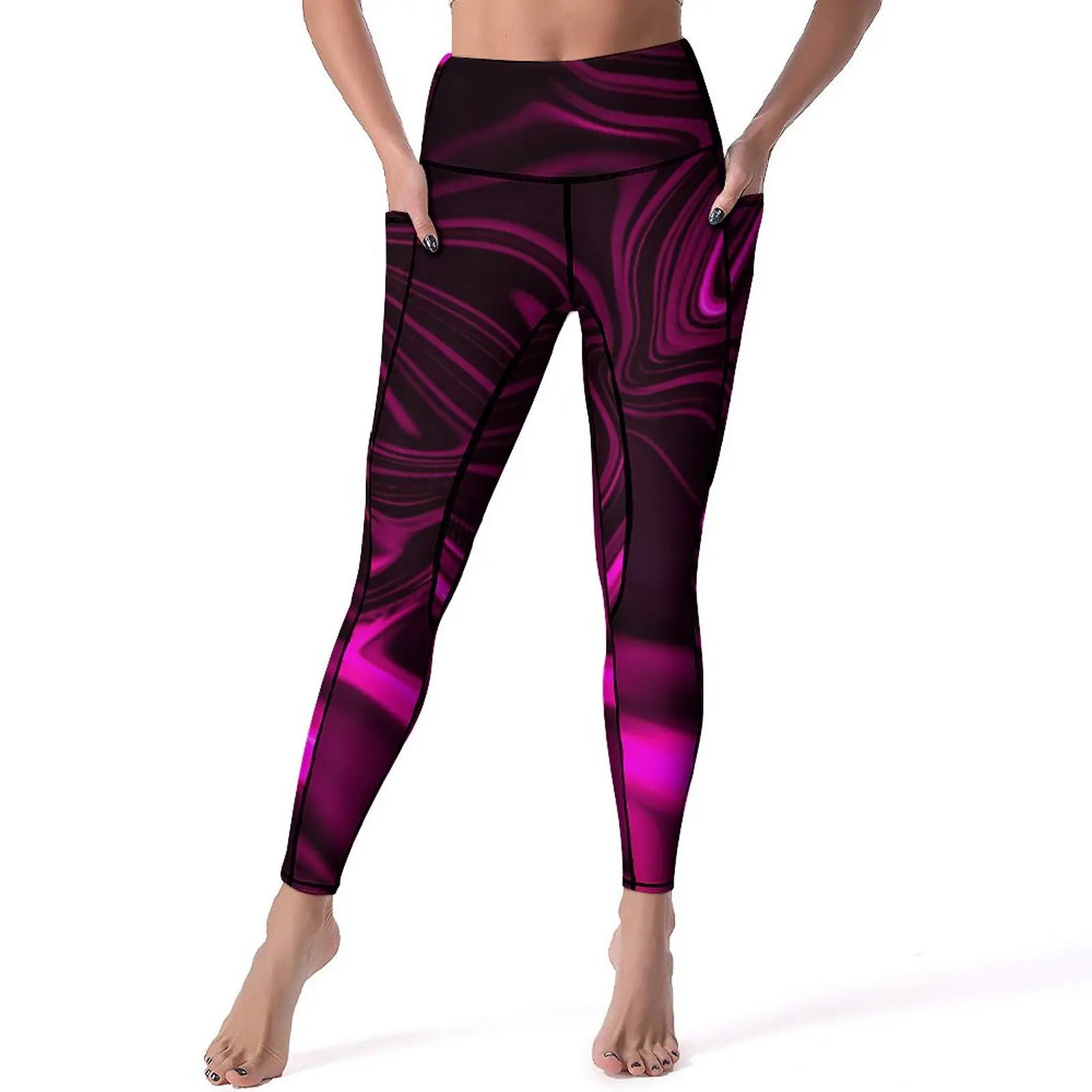 

Abstract Curve Leggings Pink Traces Print Design Yoga Pants High Waist Fitness Gym Yoga Legging Kawaii Stretchy Sports Tights