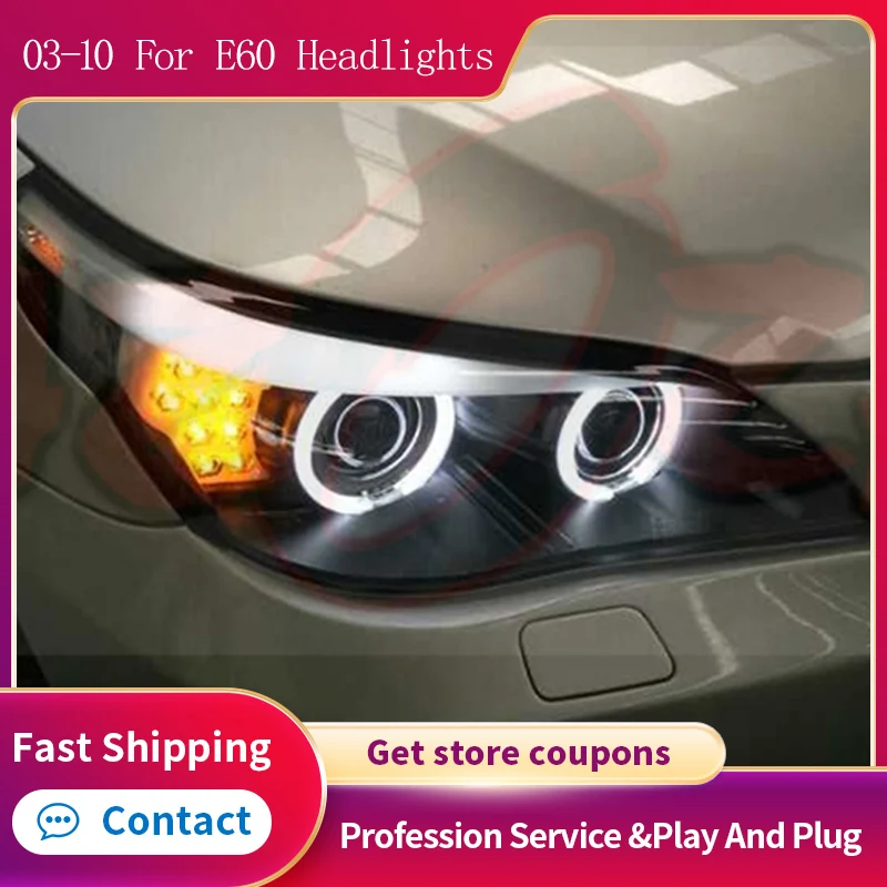 

Accessories For BMW E60 2003-2010 5 Series 520i LED Auto Headlight Assembly Upgrade Angel Eyes Design Bicofal Lens Car Lightsg