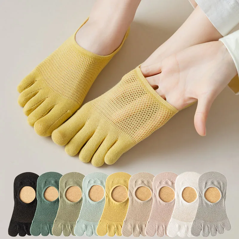Women's Toe Socks Fashion Sweat-absorbing Breathable Cotton Boat Sock  Elastic Invisible Ankle Short Comfortable Casual Sokken