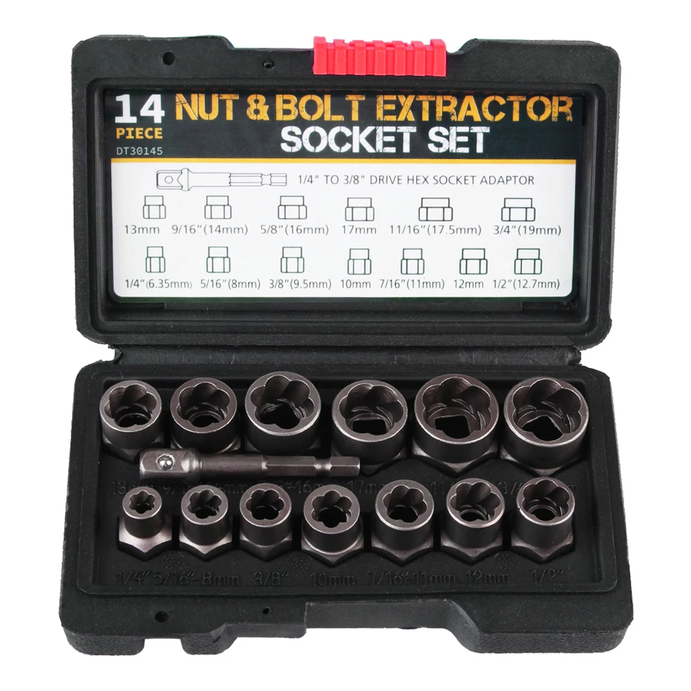 

Набор Инструментов Для Авторемонта: Экстракторы Для Поврежденных Болтов 6.35-19 Мм, 14 Шт., Набор Головок Для Снятия Гаек