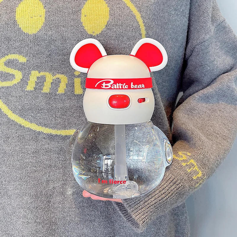 

Большая чашка для живота с медведем, 600-1100 мл, цветная чашка, летний портативный чайник, вместительная пластиковая бутылка для воды с соломин...