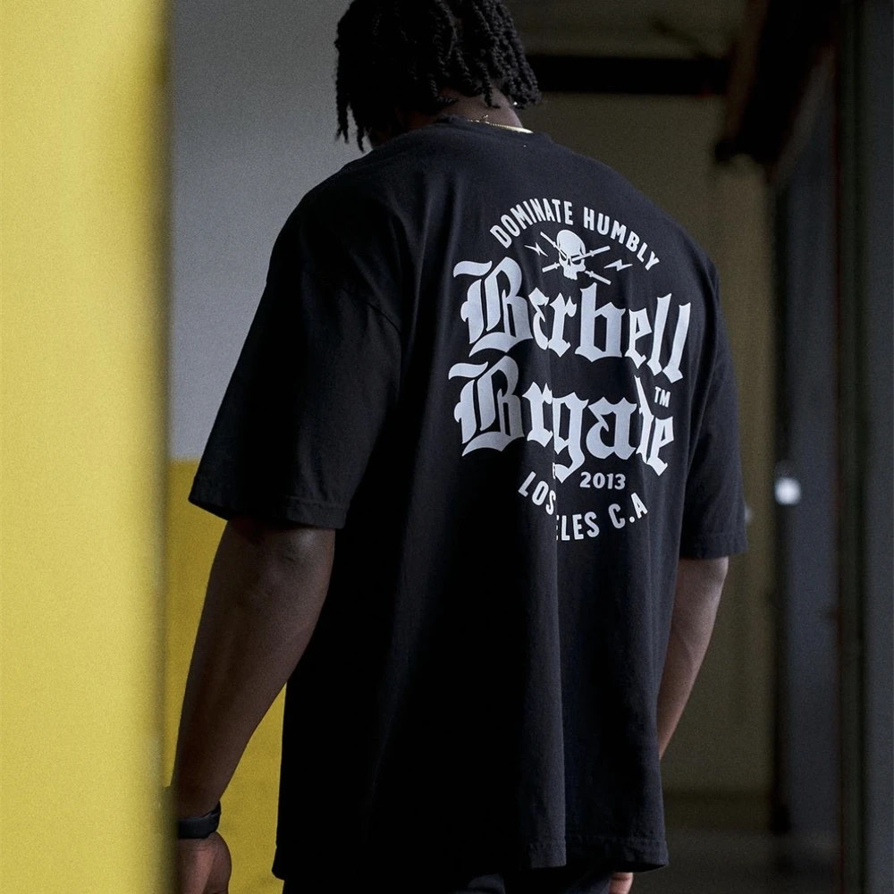 

Barbell 2023 Summer Gym Men T-Shirt Skull Print Casual Fitness Oversize Cotton Tee Couple Big Size Short Sleeve Men's T Shirt