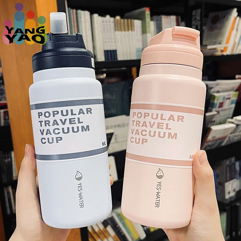 

650ml/830ml Fashion Stainless Steel Thermos Mug With Straw Portable Vacuum Flasks Creative Thermal Bottle Tumbler Thermocup