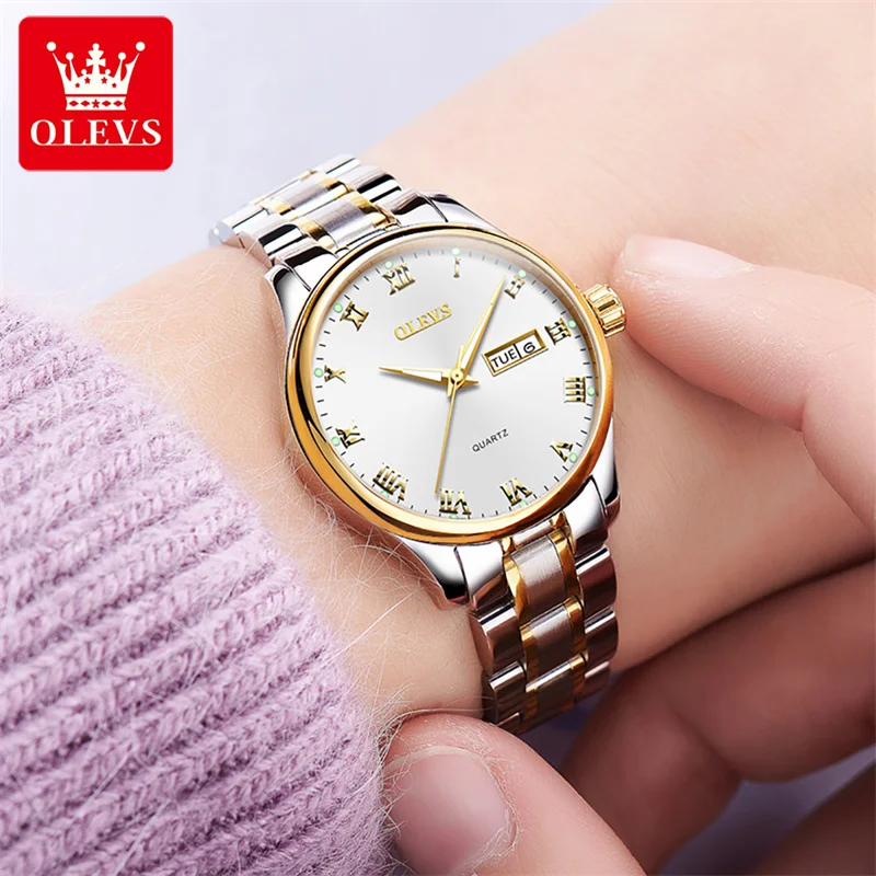 OLEVS Fashion Women Watches Ladies Top Brand Luxury Stainless Steel Calendar Sport Quartz Watch Women Waterproof Bracelet Watch