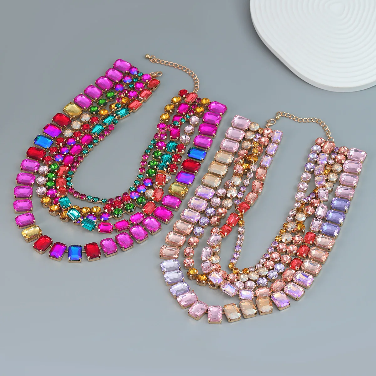 

INS Crystal Glass Five Layers Exaggerated Necklace for Female Jewelry Gift
