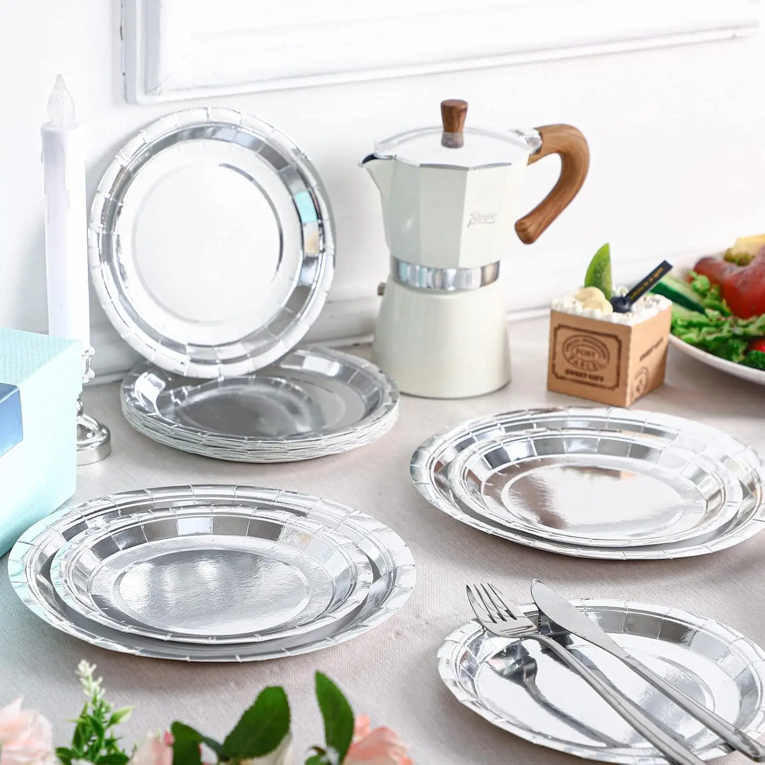 Серебристая лазерная бумага набор одноразовой посуды столовая искусственная