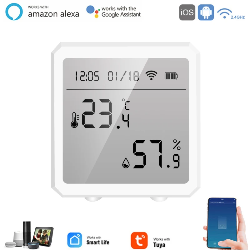 

Tuya WIFI Temperature & Humidity Sensor For Smart Home Var SmartLife Thermometer With Display Support Alexa Google Assistant