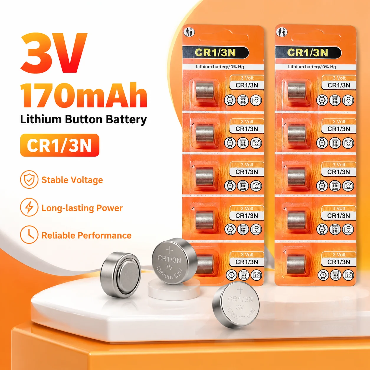 Фото ГОРЯЧАЯ НОВИНКА: Литиевая кнопочная батарейка 3В 170мАч, замена для CR1/3N DL-1/3N, высокая мощность для камер M6 M7, лазерных целеуказателей, ошейников для собак №1