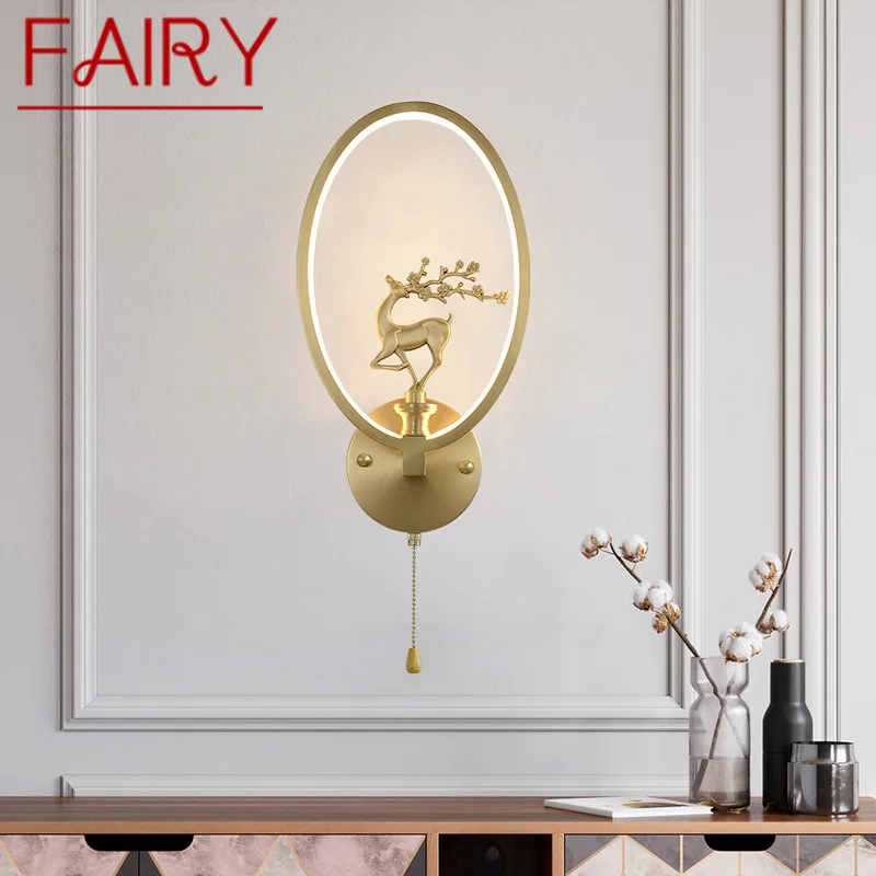 

FAIRY Chinese Style Wall Lamp LED Gold Vintage Brass Creative Deer Sconce Light For Home Living Room Bedroom Study Decor