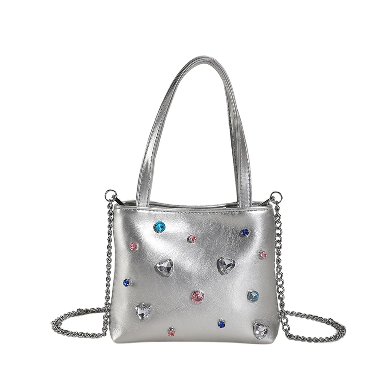 

Women New Fashion Colorful Crystal Diamante Chain Crossbody Shoulder Bag Lady Totes Satchel Travel Handbag Handle Messenger Bag