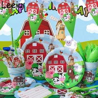 farm animal barn themed party disposable tableware set cups plates paper towels straws childrens birthday decorations