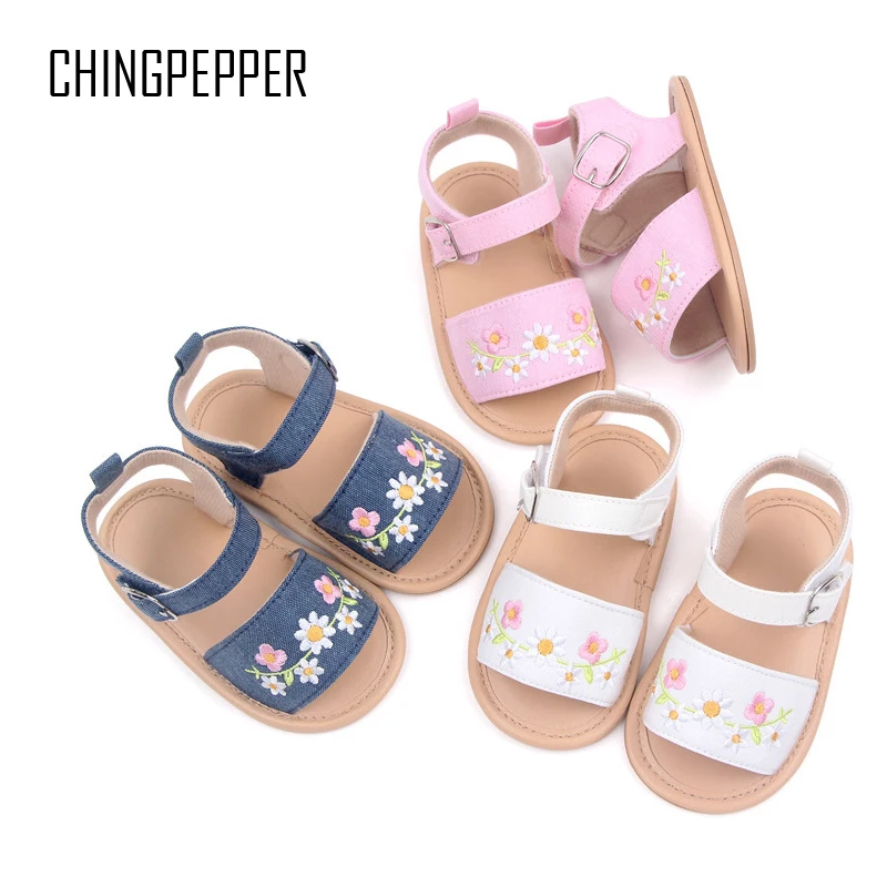 

Brand Infant Girl Sandale Newborn Bebes Summer Crib Shoes Toddler Footwear for 1 Year Soft Rubber Sole Canvas Sandalen Baby Item