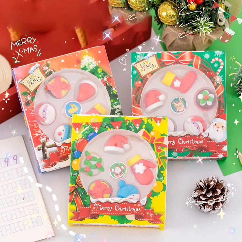 

1Set Children Christmas Eraser Set Christmas Stationery Gift School Students Kindergarten School Supplies Stationery Set