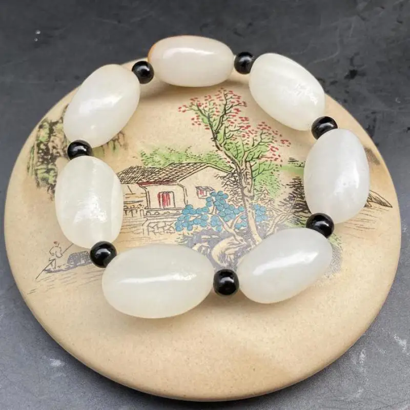 

Raw Jade Stone With Skin Nephrite Bracelet Men Women Healing Jewelry Real Chinese Jades Original Stones Beads Beaded Bracelets