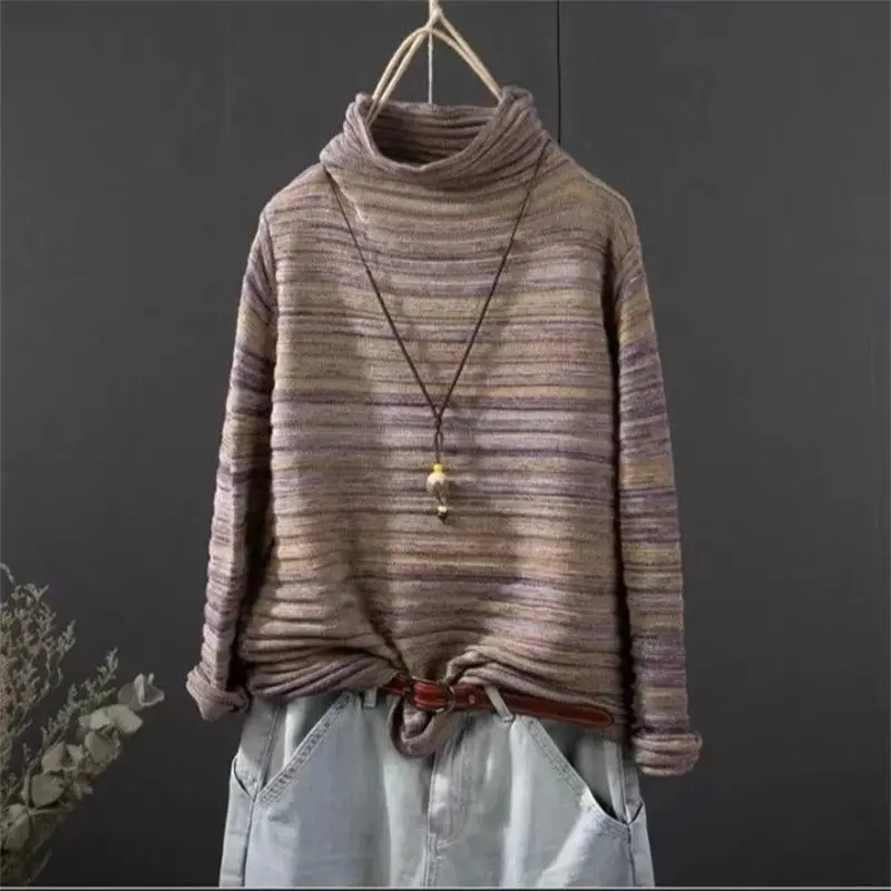 Зимний художественный пуловер с длинными рукавами и смешанной нитью 2024 вязаная