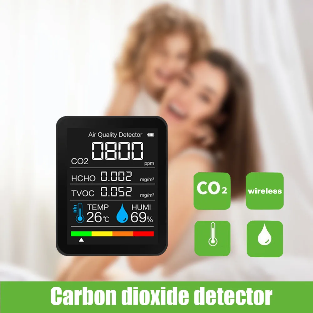 

Multifunctional 8 in 1 CO2 Meter TFT LCD Digital Temperature Humidity Sensor Tester Carbon Dioxide TVOC HCHO PM2.5 Detector