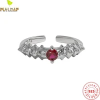 real 925 sterling silver jewelry red zircon irregular open rings for women platinum plating original design femme accessories