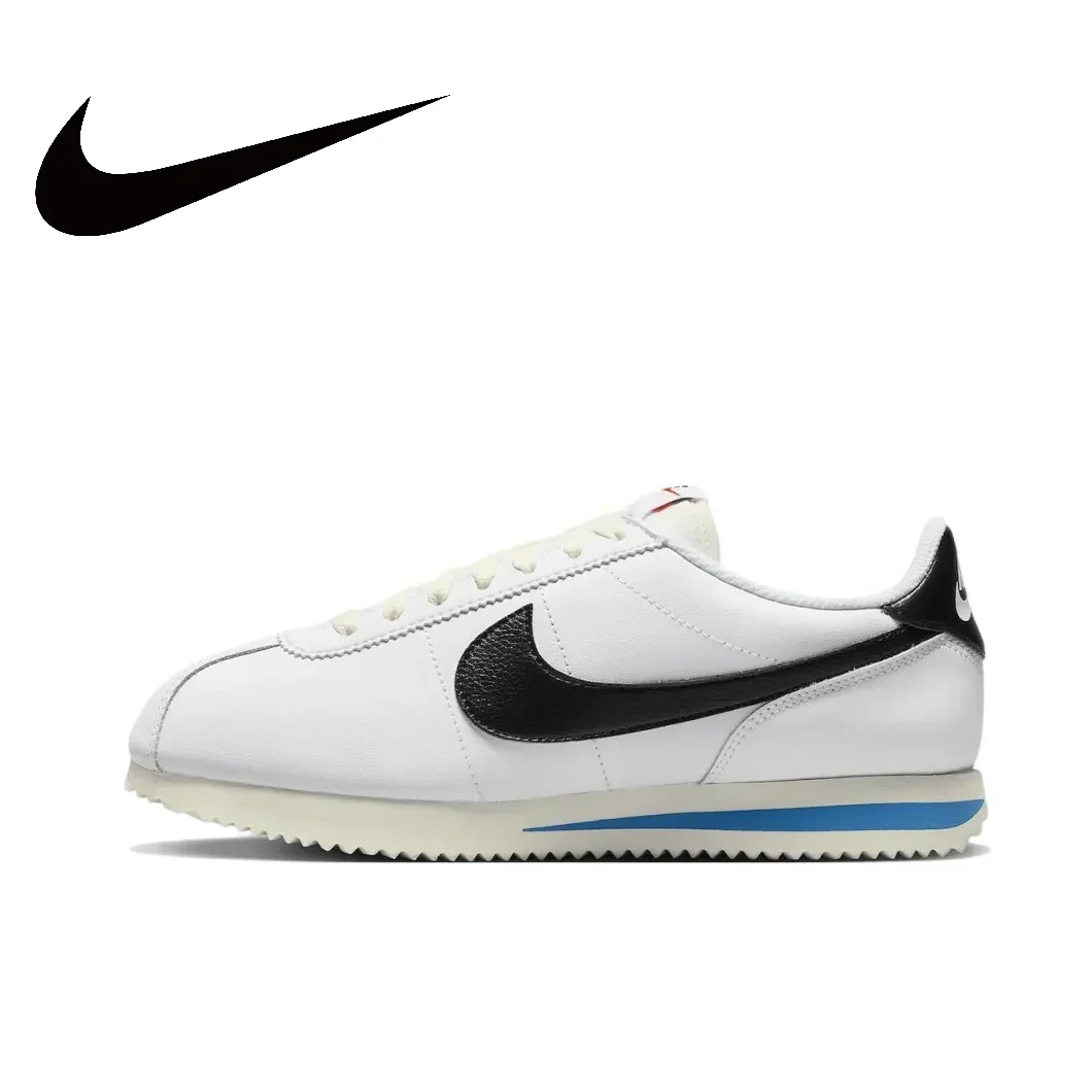 Nike New Cortez Low Men's and Women's Sneakers Retro Classic Running Shoes Breathable lightweight White&ampBlack&ampBlue