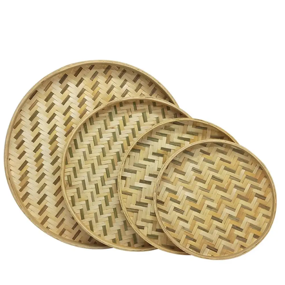 Round Bamboo Woven Sieve Handmade Basket Storage Basket Snack Food Bread Picnic Vegetable Seed Tea and Vegetable Placement Plate
