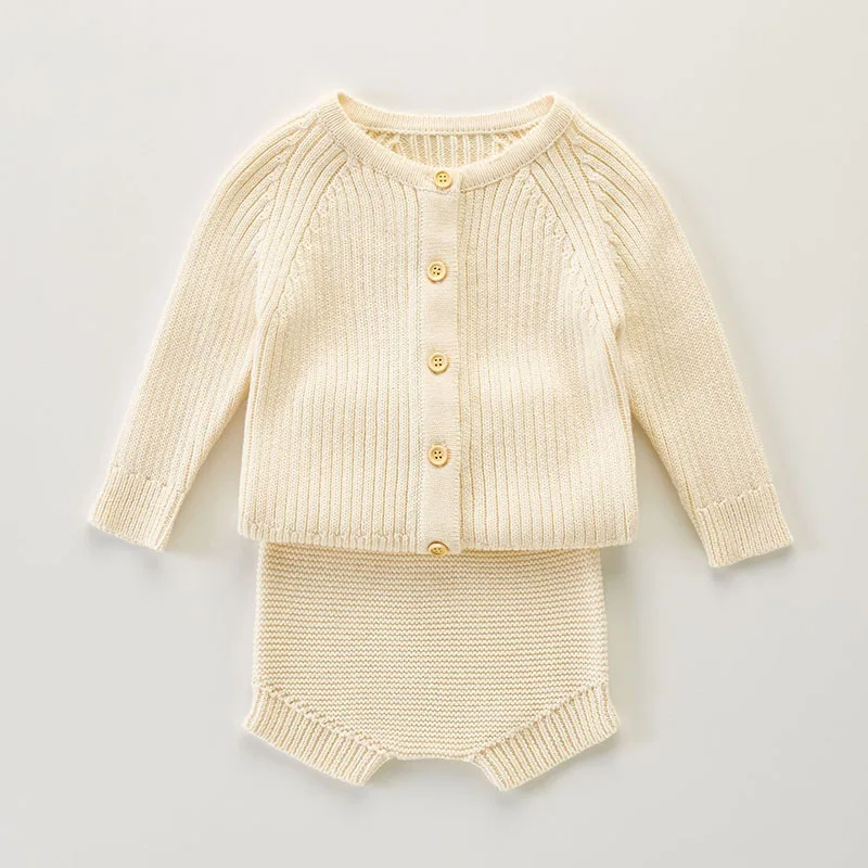 

MILANCEL 2022 Autumn Baby Clothes Infant Knitted Bibs Solid Color Sweater Jacket Shorts Set