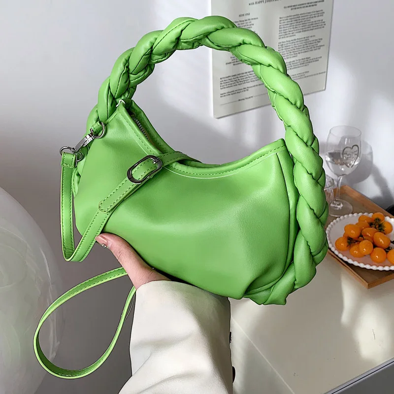 

2022 Fashion Ladies Handbags Luxury PU Leather Hand Woven Women Shoulder Bags Simple Shopper Crossbody Bags Female Green Totes