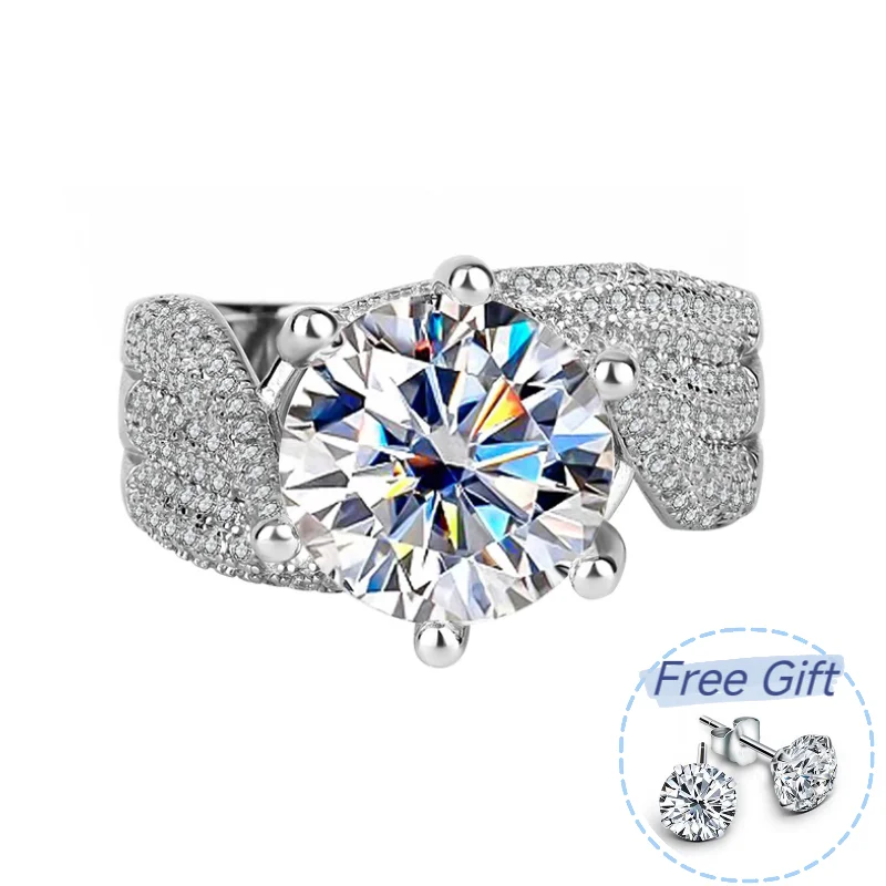 

Luxury Sparkling 5 Carat Moissanite Rings Brilliant Diamond Halo Engagement Rings For Women Anniversary Wedding Gift Jewelry