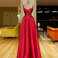 red a line evening dress lace beading party robes de soir%c3%a9e wedding satin prom celebrity gown vestidos elegantes para mujer 2022