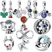 s925 sterling silver astronaut star charms clover dangle fits pandora bracelets necklace gift for her