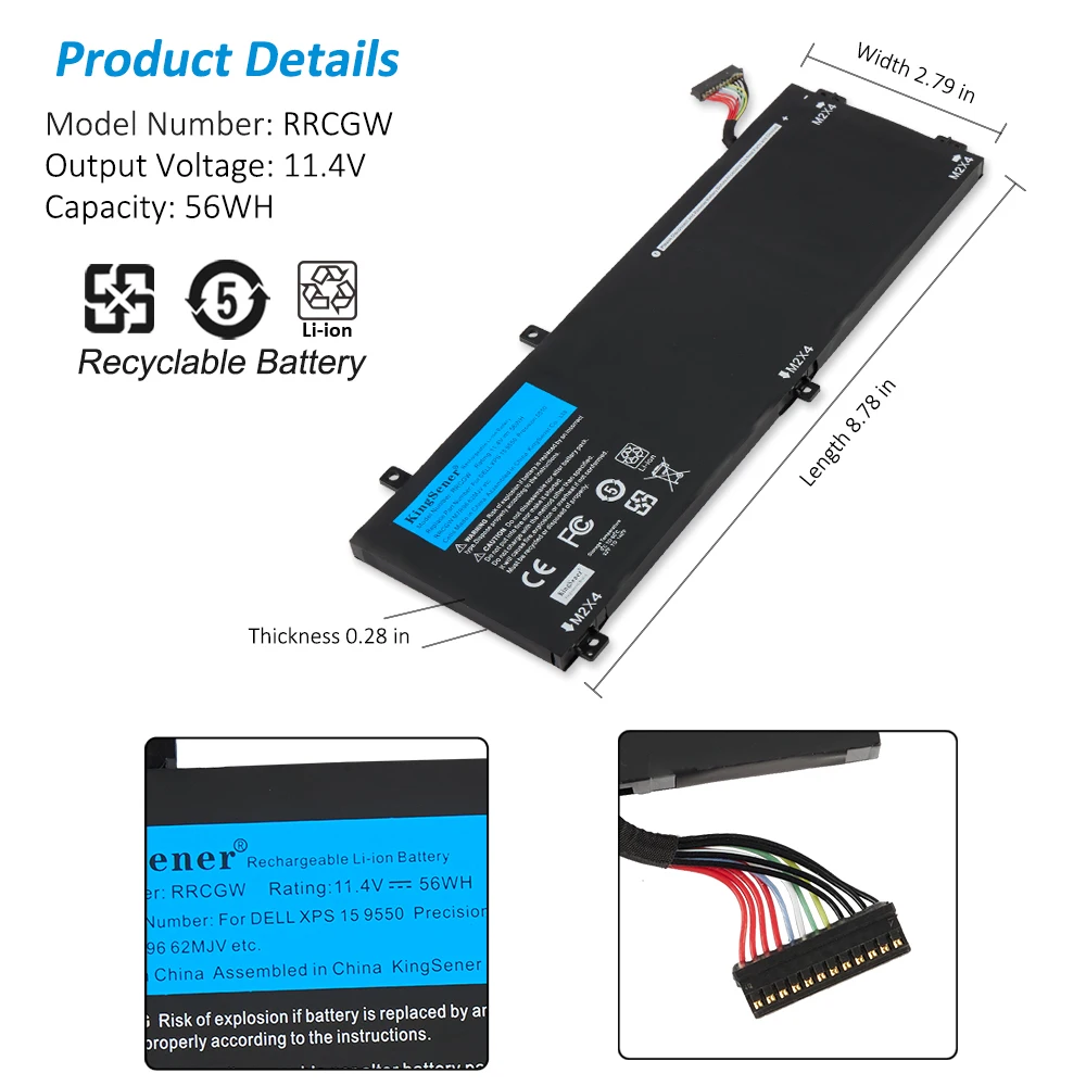 Фото Аккумулятор KingSener 4gvgh для ноутбуков DELL Precision 5510 XPS 15 9550 series 1P6KD T453X 11,4 V 84WH №2