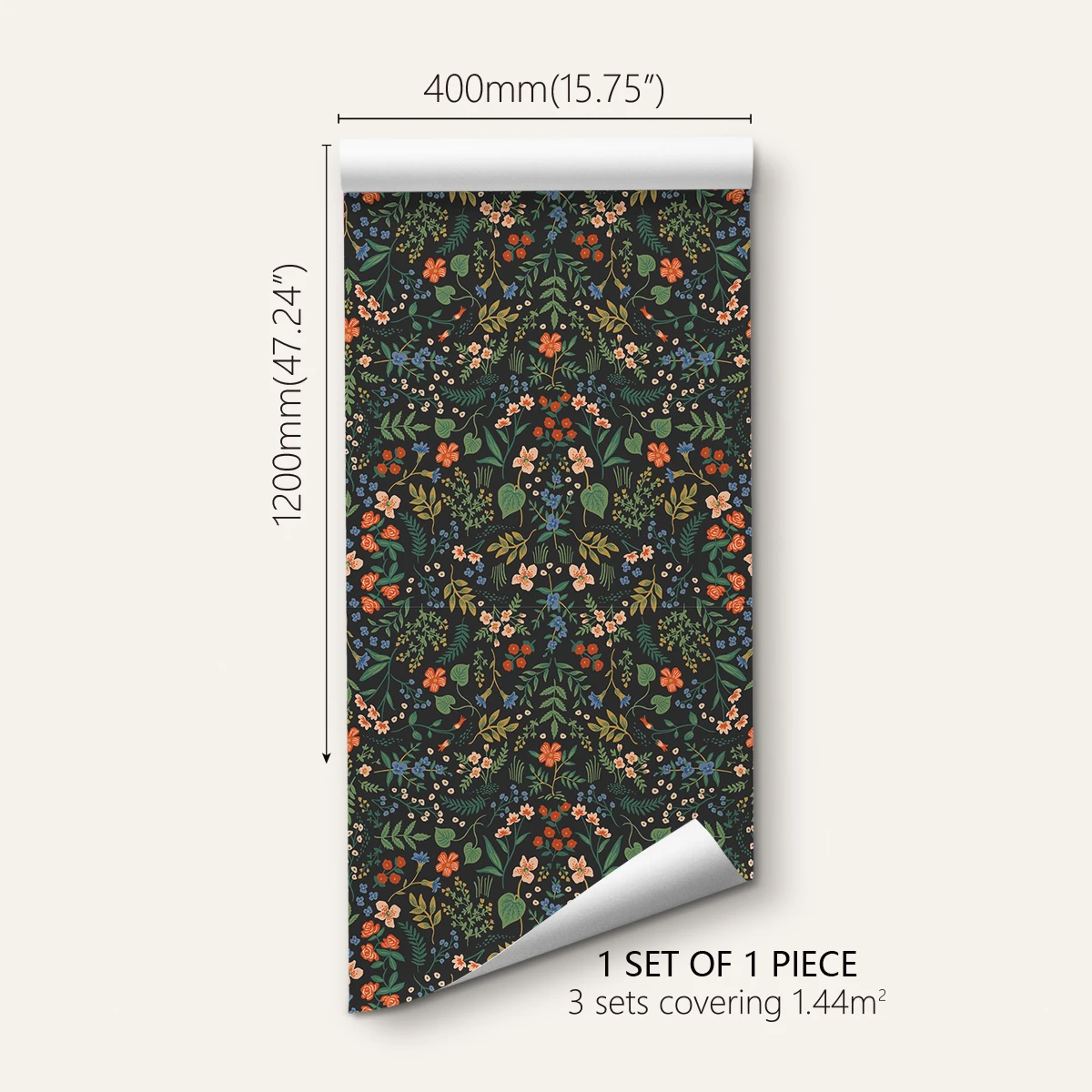 

Черные влагостойкие обои с цветочным рисунком