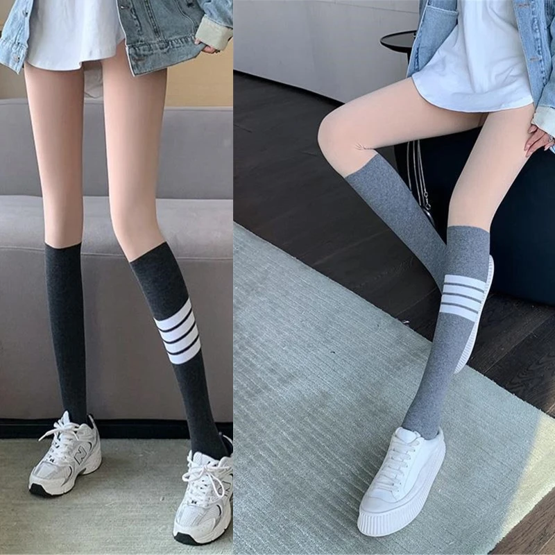 

Тонкие шелковистые колготки в японском стиле для женщин и девушек, полосатые искусственные гольфы до колена, контрастные цветные раньше