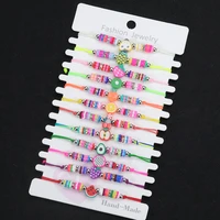 12pcsset polymer clay fruit bracelets for women cartoon cute multicolour braided beads strawberry lemon bracelet set jewelry