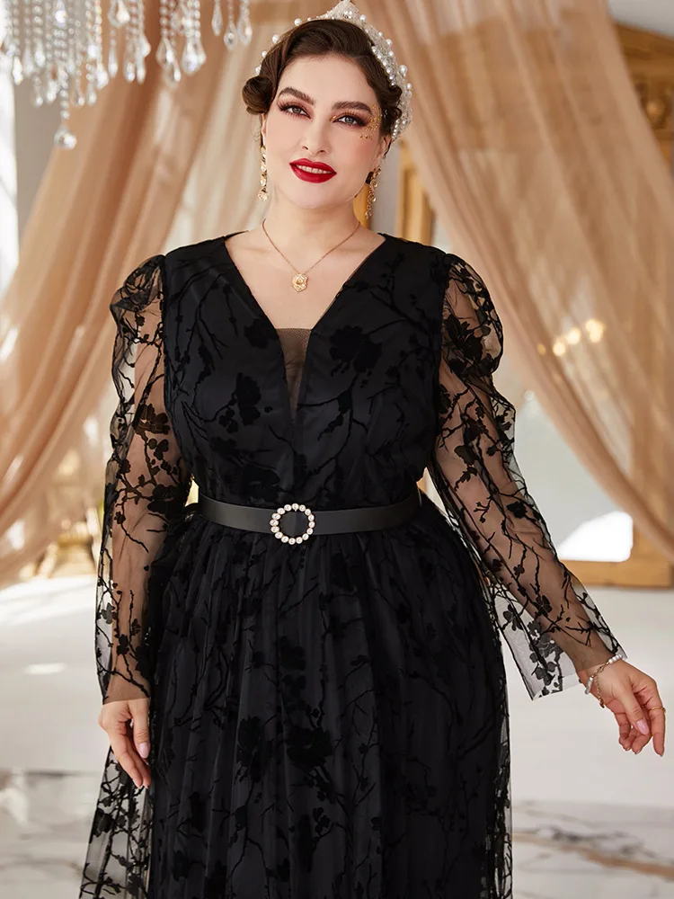 Women Plus Size Maxi Dresses 2023 New Spring Autumn Luxury Chic Elegant Long Sleeve Print Muslim Turkish Evening Party Clothing