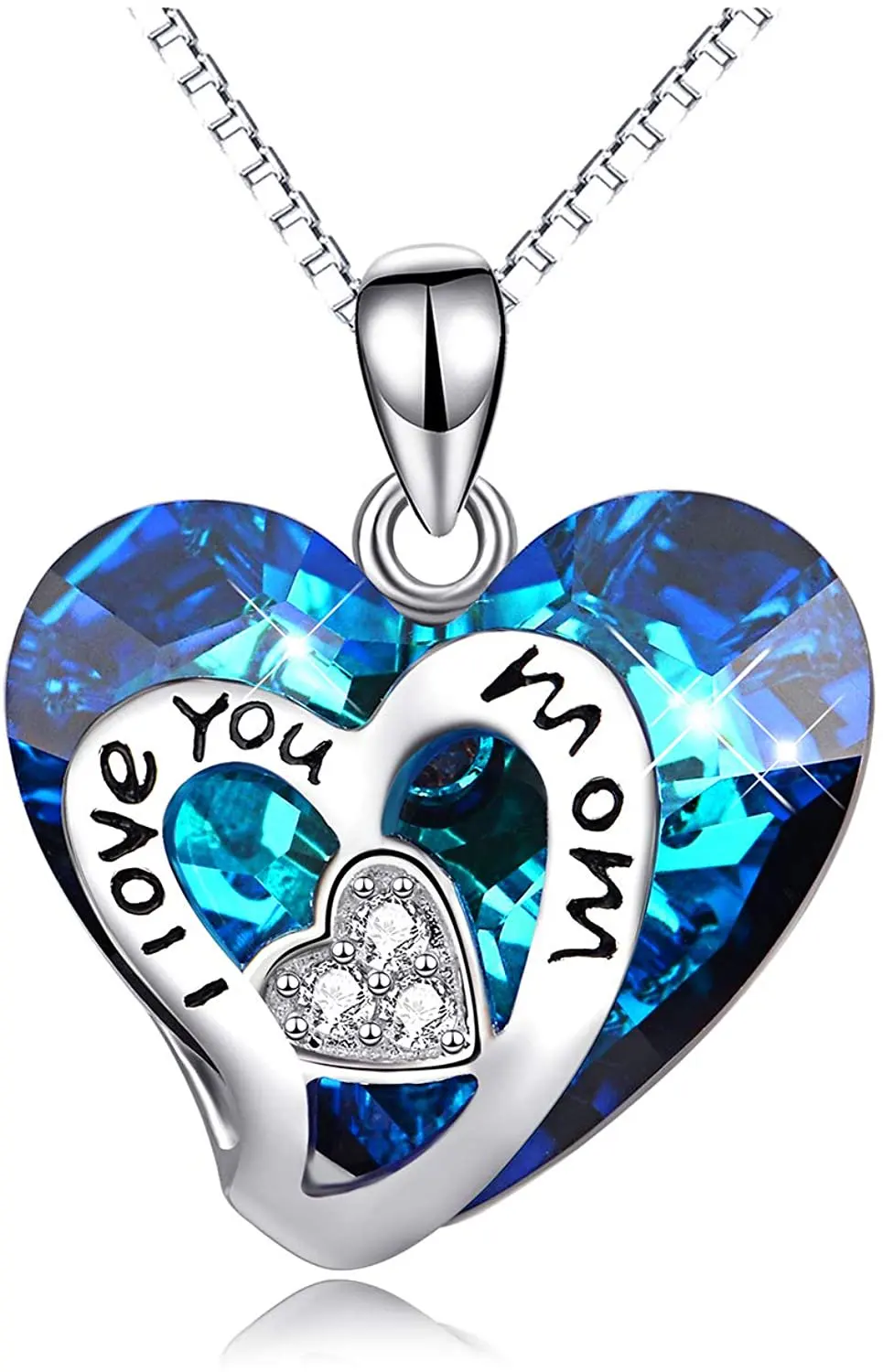 

I Love You Mom Necklace Sterling Silver Heart Pendant Necklace Crystals Necklace Anniversary Birthday Jewelry Gifts for Women Mo