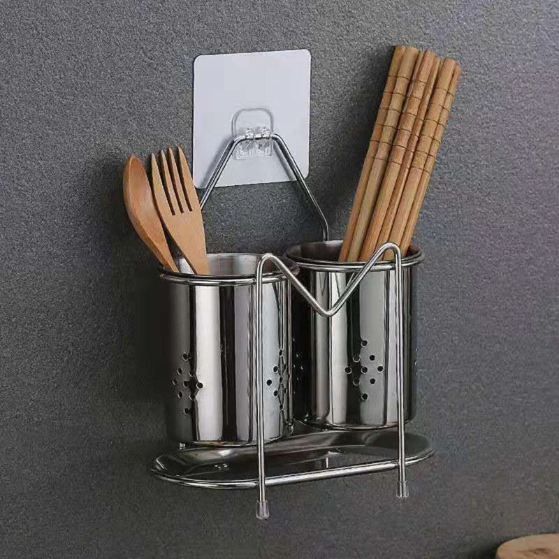 

Kitchen Hanging Stainless Steel Chopsticks Spoons Fork Cutlery Holder Organizer Rack Drainer Storage Tube Barrel Tableware Rack