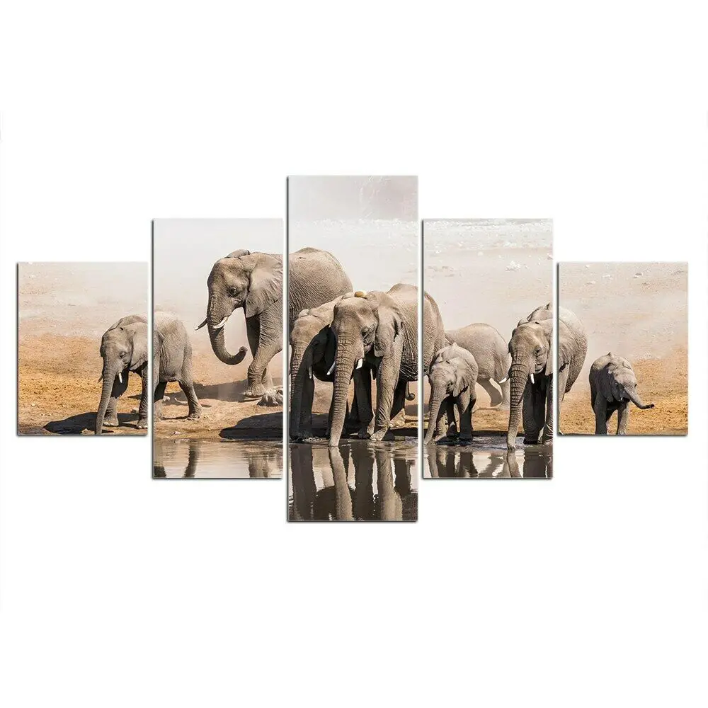

5Pcs African Grey Elephant Modern 5 Pieces Wall Art 5 Panel Abstract Pictures Paintings Poster Room Decor Canvas HD Print