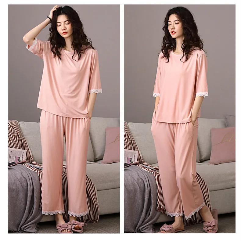 Spring and Summer New Women's Pajamas Modal Short-sleeved Trousers Home Service Women Sleepwear Sleep Tops Pajamas for Women